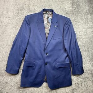 TED BAKER London Men's Wool Blazer 42R Blue Modern Fit Patterned Art Lining